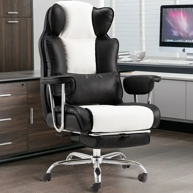 Big and Tall Ergonomics Office Chair with Foot Rest Comfortable Executive Reclining Home Chair Large Leather Chair with Adjus...