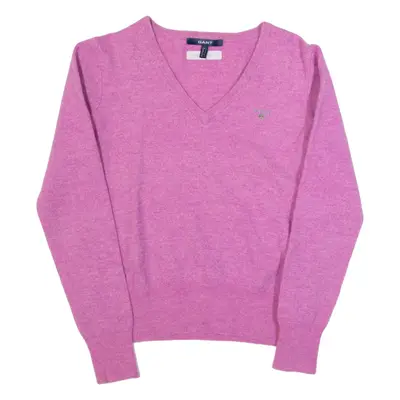 GANT Girls Jumper Pink V-Neck Tight Knit Wool L
