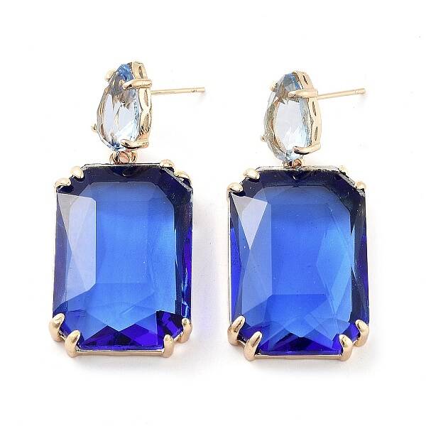 Glass Rectangle Dangle Stud Earrings