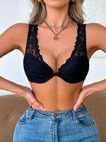 Women's Solid Color Push Up Bra, Elegant Comfortable Breathable Buckle Front Lace Bra, Lingerie for All Seasons, Womenswear, ...