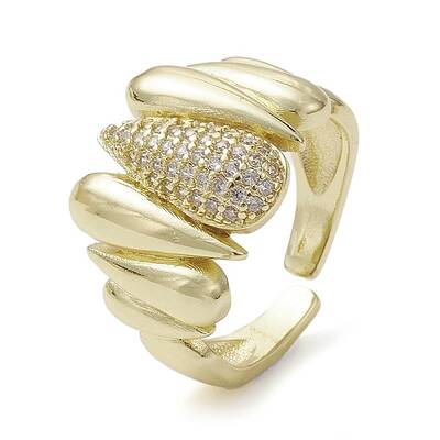 Rack Plating Brass Micro Pave Cubic Zirconia Open Cuff Rings
