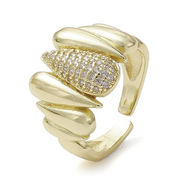 Rack Plating Brass Micro Pave Cubic Zirconia Open Cuff Rings