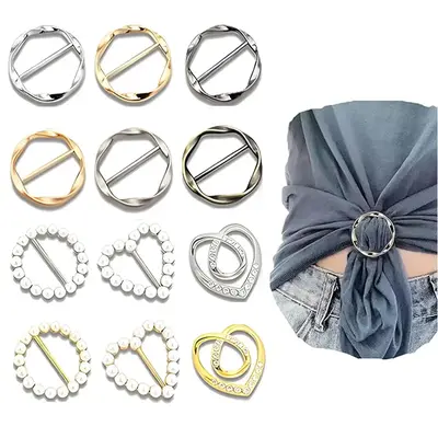 Fashionable Rhinestone Decorated Scarf Ring (12pcs/set), Mixed Style Round Shirt Clips for Women Clothing, Stylish Clasp Slid...