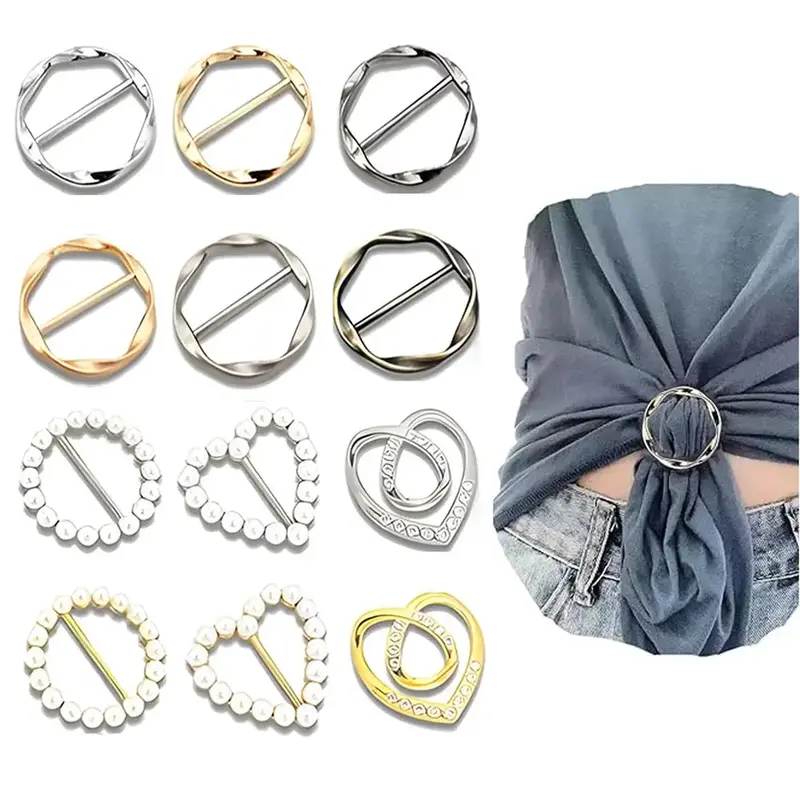 Fashionable Rhinestone Decorated Scarf Ring (12pcs/set), Mixed Style Round Shirt Clips for Women Clothing, Stylish Clasp Slid...