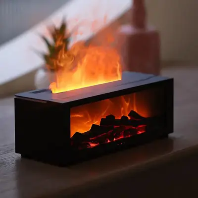 Colorful Flame Humidifier, USB Powered Simulated Fireplace Humidifier Diffuser, Flame Fireplace Aromatherapy Diffuser, Suitab...