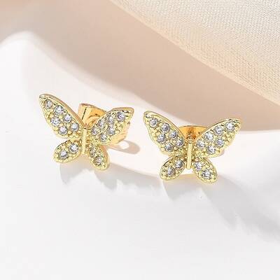 Brass Micro Pave Clear Cubic Zirconia Stud Earrings