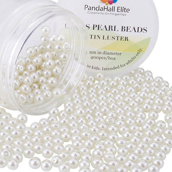 About 400Pcs 6mm Tiny Satin Luster Environmental Dyed Glass Pearl Round Beads Assortment Lot for Jewelry Making Round Box Kit...