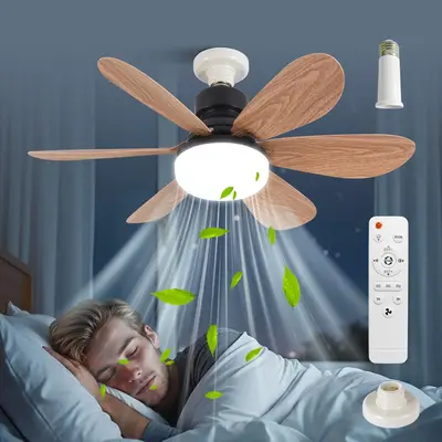 E27 Socket Ceiling Fan Light, 40W 3-speed Speed Belt Remote Control Fan Light, Dimmable Fan Light for Home Bedroom Kitchen Ga...