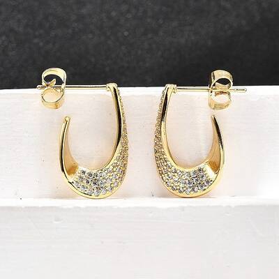 Brass Micro Pave Clear Cubic Zirconia Stud Earrings for Women