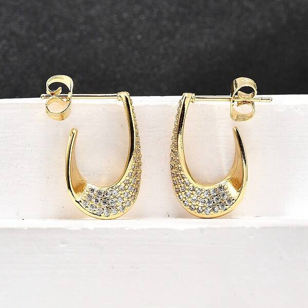 Brass Micro Pave Clear Cubic Zirconia Stud Earrings for Women