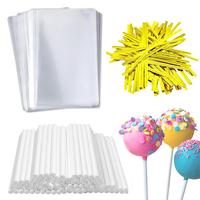 Lollipop Cake Pop Bag Kit, Including 100pcs Lollipop Stick & 100pcs Clear Bag & 100pcs Twist Tie, Candy Decorating Tool for B...