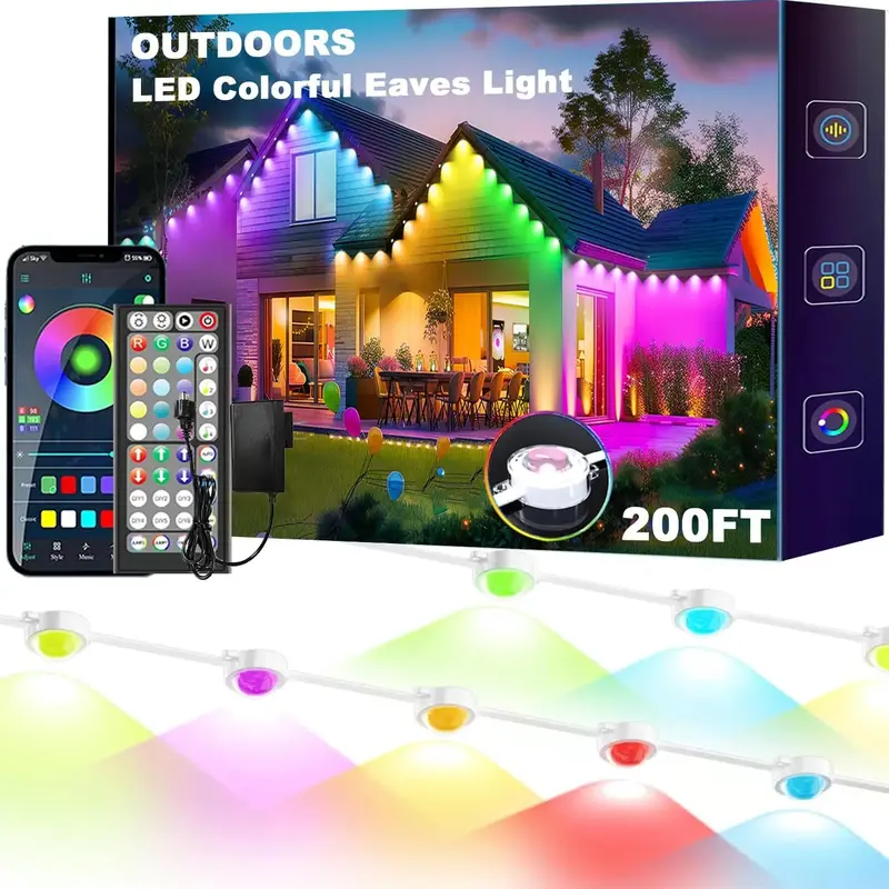 Permanent Outdoor Lights, 200ft RGB Eaves Lights with App Control Remote, DIY IP67 Waterproof Under Eave Lighting, Outside le...