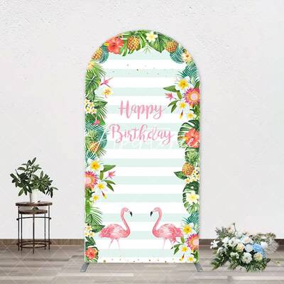 Monsteras Fruits Floarl Stripe Arch Birthday Backdrop