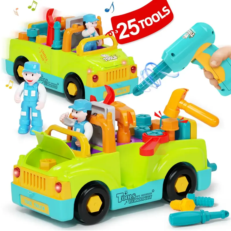 HOLA Tool Truck Toddler Toys with Electric Drill, Developmental Toys Baby Toy with Light Music and Motor Activities, 2 Years ...