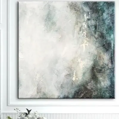 Abstract White Painting Gray Painting Blue Canvas Art Sky Painting Textured Wall Art Feng Shui Painting Wall Decor | WATERFAL...
