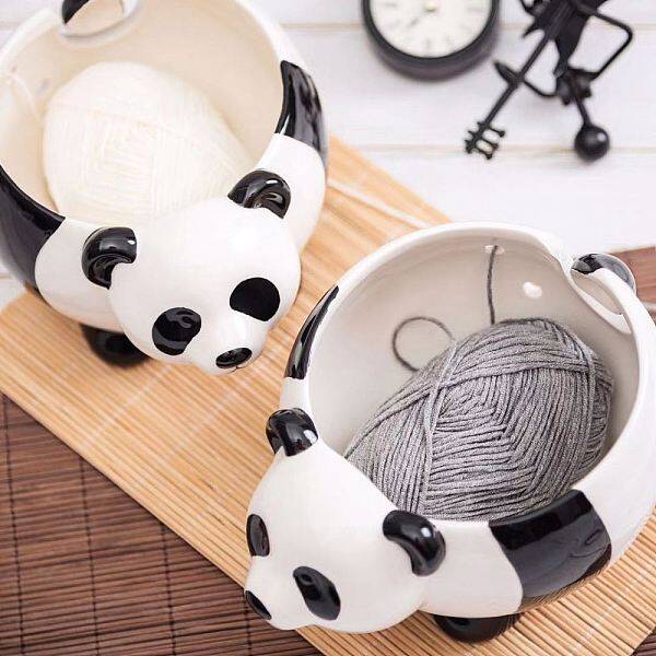 Lovely Panda Shape Handmade Porcelain Yarn Bowl Holder