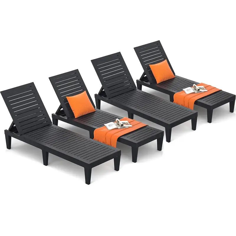 For Summer, Outdoor Chaise Lounge Chair Set of 4 for Poolside Patio, Water-Resistant Tanning Chair Recliner with Adjustable B...