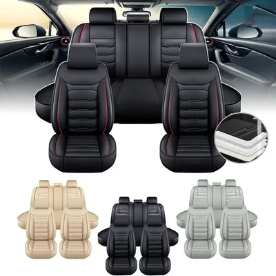 5 Seats Full Set Car Seat Covers,Luxury Waterproof PU Leather Cushion Protectors,40/60 Split Front and Rear Bench Seat,Full S...