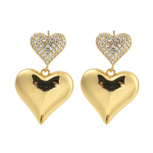 Rack Plating Heart Brass Micro Pave Clear Cubic Zirconia Stud Earrings