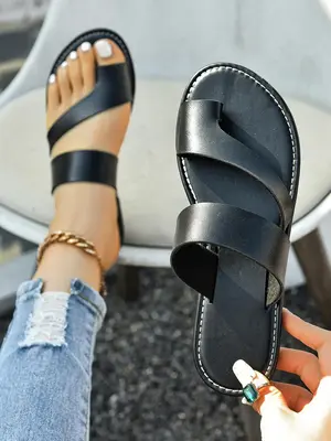 Women's Plain Slip on Flat Sandals, Casual Comfortable Non-slip Slide Sandals for Summer, Summer Shoes for Daily Wear Back T...