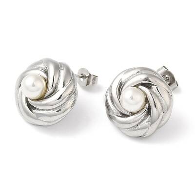 Plastic Pearl Beaded Flower Stud Earrings