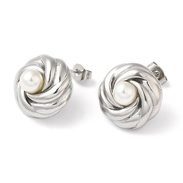 Plastic Pearl Beaded Flower Stud Earrings