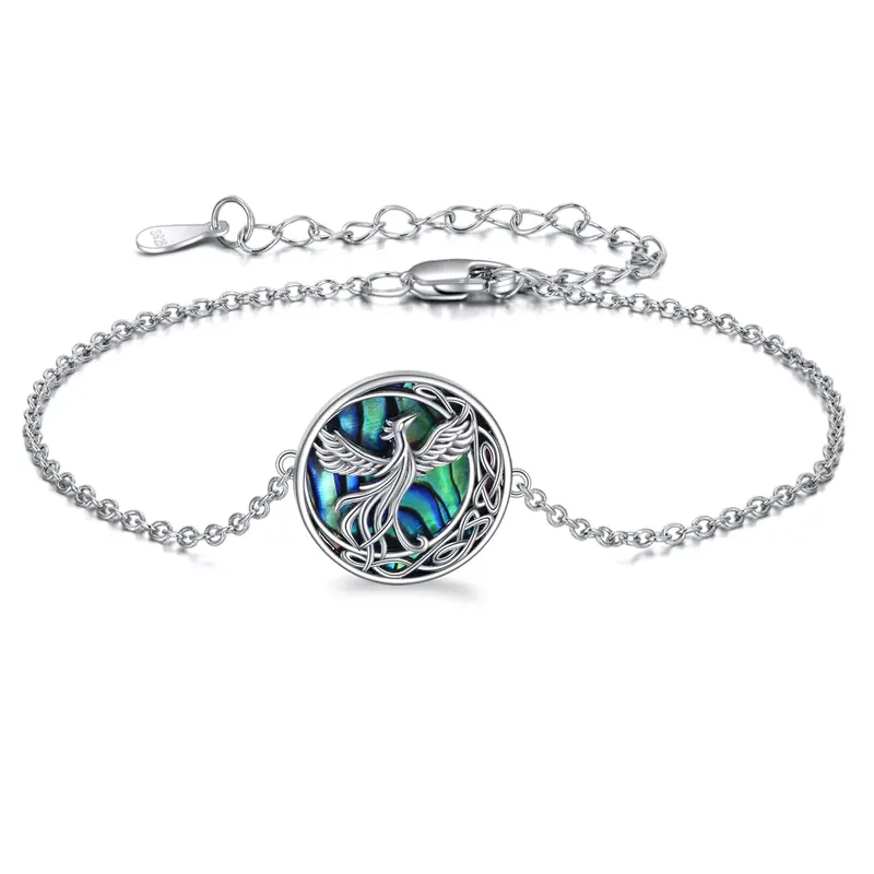 Sterling Silver Abalone Shellfish Phoenix & Celtic Knot Charm Bracelet
