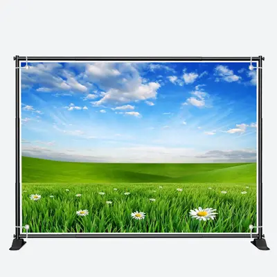 Floral Green Grassland Blue Sky Spring Backdrop - Aperturee