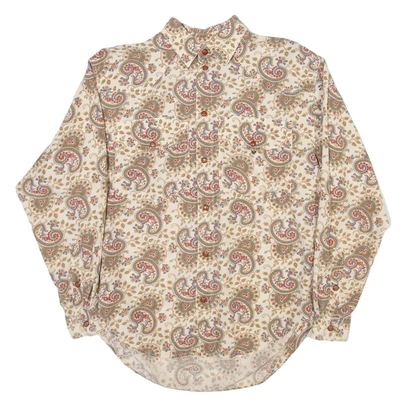 LIZWEAR Womens Shirt Beige Crazy Pattern Long Sleeve S
