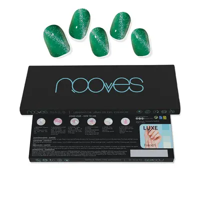 Nooves Gel Nail Sheets Jade Glass Premium Glam Cat Eye Green 20 U