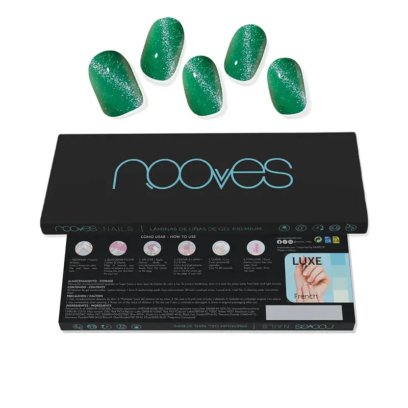 Nooves Gel Nail Sheets Jade Glass Premium Glam Cat Eye Green 20 U