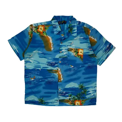 Roundy Bay Hawaiian Shirt - Large Blue Polyester