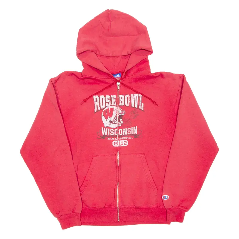 CHAMPION Wisconsin Mens Red Hoodie Full Zip USA S