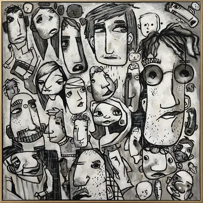 Abstract Faces Painting On Canvas Extra Large Black and White Figurative Painting | CLOSE PEOPLE