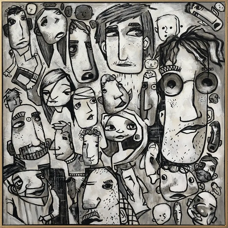 Abstract Faces Painting On Canvas Extra Large Black and White Figurative Painting | CLOSE PEOPLE