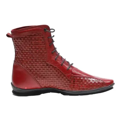 JEAN BARMA Lace-Up Boots Red Leather Womens UK 4