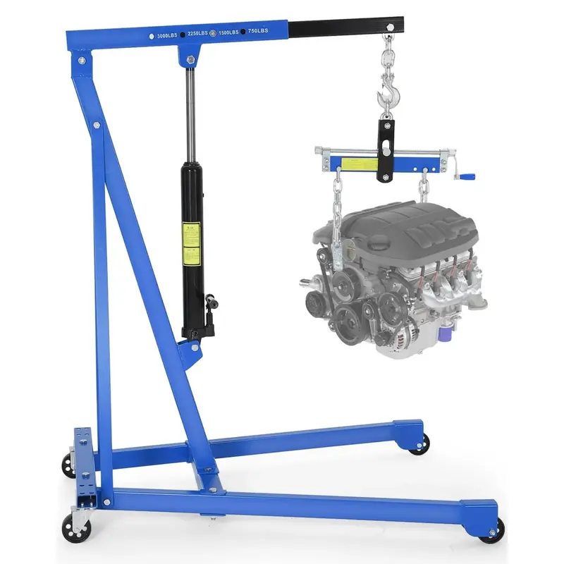 Garvee 3000 LBS Hydraulic Engine Hoist with Lever, 1.5-Ton Telescoping Boom Shop Crane with 4 Heavy-Duty Casters, Garage & Wa...