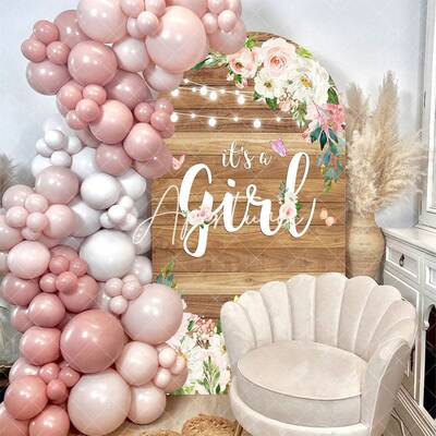 Floral Its A Girl Wooden Baby Shower Arch Backdrop