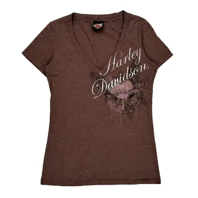 Harley Davidson Graphic T-Shirt - Small Brown Cotton Blend