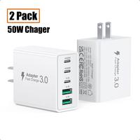 50W USB C Wall  Block, Portable 2Pack 5-Port C  Fast Charging Block Dual PD Power Adapter&QC 3.0 Wall Plug Multiport Type C C...