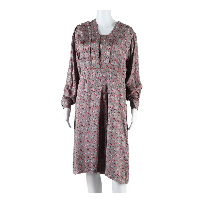 Womens A-Line Dress Grey Geometric Long Sleeve Knee Length L