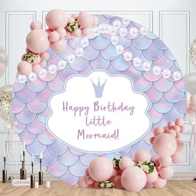 Aperturee Circle Happy Birthday Little Mermaid Backdrop