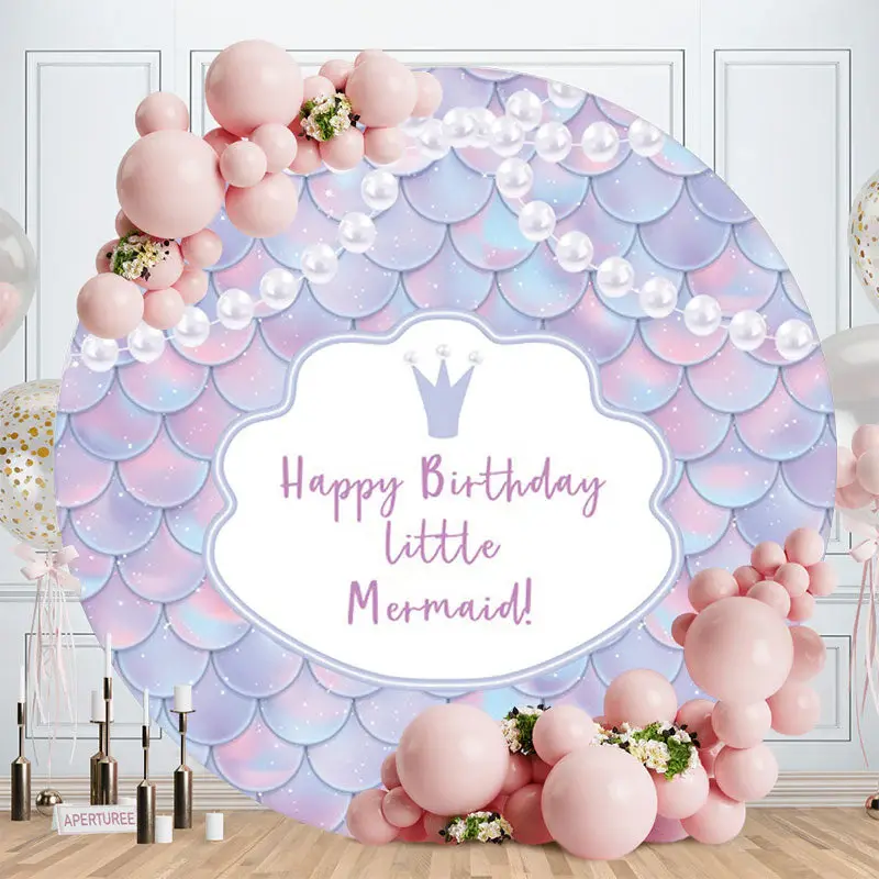 Aperturee Circle Happy Birthday Little Mermaid Backdrop