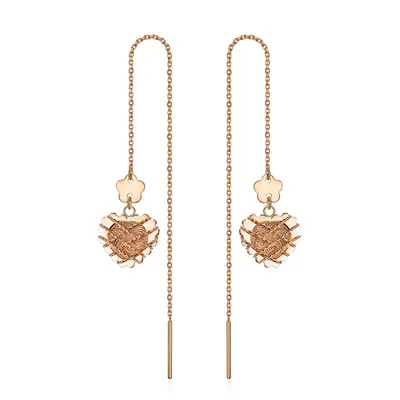 18K Rose Gold Heart Drop Earrings