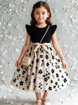 Girl's BeltedĀ Dress, Cute Casual A Line Dress for Party Holiday Wedding Guest, Kids Clothing for Summer