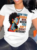 Women's Letter & African American Print Round Neck Tee, Fashion Casual Crew Neck T-shirt for Daily Holiday Vacation Outdoor W...