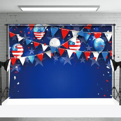 Blue Stripe Balloon Stars Independence Day Backdrop - Aperturee