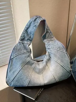 Women's Fashionable Denim Shoulder Bag, Shoulder Purse, 2025 New Style Casual Versatile Zipper Slouch Bag for Daily Used As G...