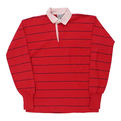 Lands End Striped Rugby Shirt - Medium Red Cotton