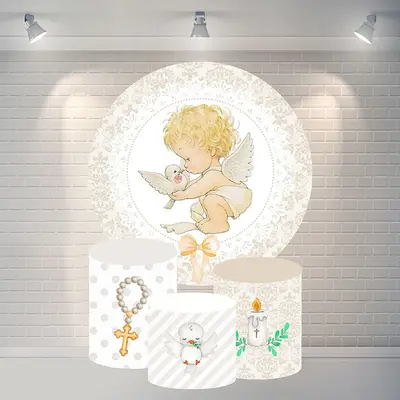 Aperturee Cute Baby Dove And Bow Circle Baby Shower Backdrop | Baby Shower Round Backdrop | Round Party Backdrop | Baby Showe...